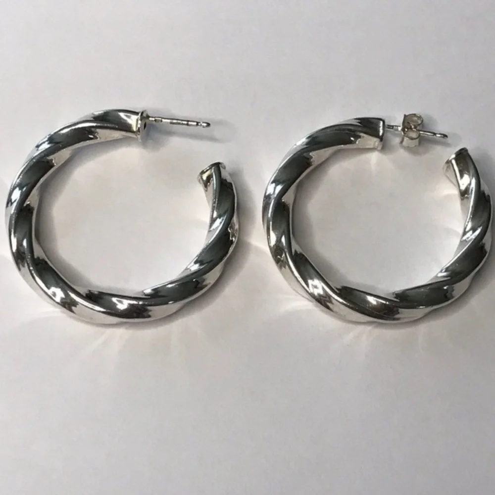 Vintage Sterling Silver 925 Twisted Hoop Earrings - Picture 3 of 3